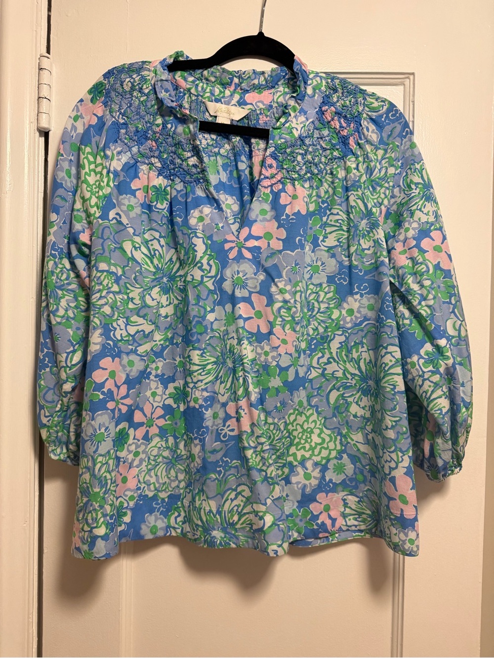 Lilly Pulitzer Blue Floral Smocked Yoke Tunic